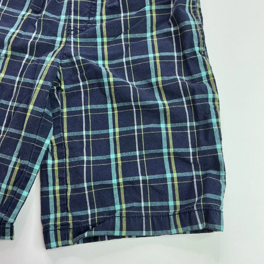 Gymboree Navy Blue Plaid Shorts Kids Size 8 Cotton Elastic Waist Drawstring